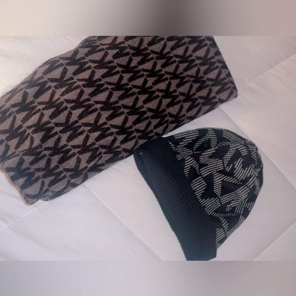 Micheal Kors logo beanie hat and scarf